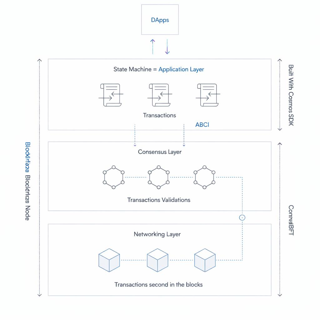 ABCI Architecture - DApps, State Machine, Consensus Layer, Networking Layer